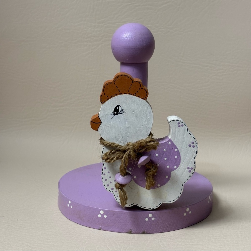80's Paper Towel Holder Wood Chicken Hand Painted Grannycore